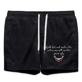 Citation sarcastique amusante – Marchez vite et souriez - Short de bain - noir - Devant - AI Model Male 185 light (185cm)