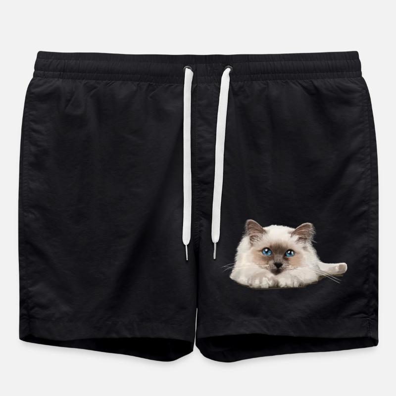 Blaue Augenkatze auf Ruhepose - Badeshorts - Schwarz