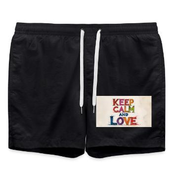 Retro Colorful Keep Calm and Love - Swim Trunks - black - Front - AI Model Male 185 light (185cm)