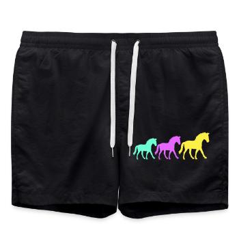 3 chevaux silhouette équipe cavalier équitation amis mignon - Short de bain - noir - Devant - AI Model Male 185 light (185cm)
