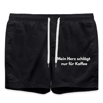 Kaffee Liebe – Herz Spruch - Badeshorts - Schwarz - Vorne - AI Model Male 185 light (185cm)