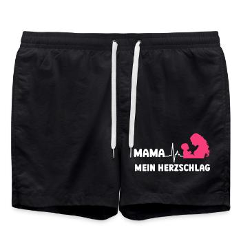 MAMA MEIN HERZSCHLAG Werdende Mutter Lustig - Badeshorts - Schwarz - Vorne - AI Model Male 185 light (185cm)