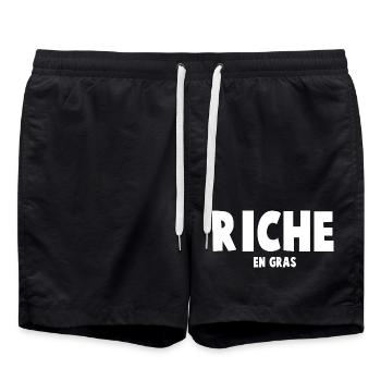 T shirt humour Riche en Gras - Short de bain - noir - Devant - AI Model Male 185 light (185cm)