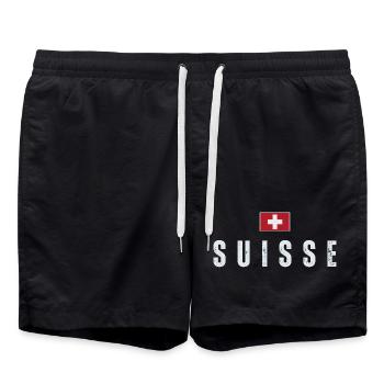 Flag of Switzerland, Swiss pride - Swim Trunks - black - Front - AI Model Male 185 light (185cm)