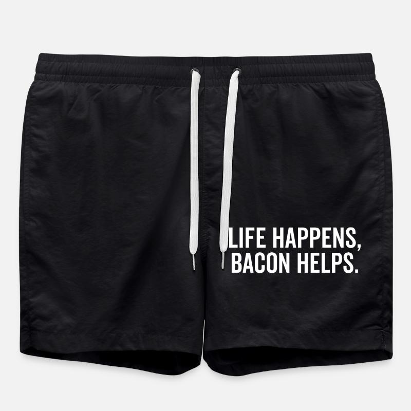 Life Happens Bacon Helps - Swim Trunks - black