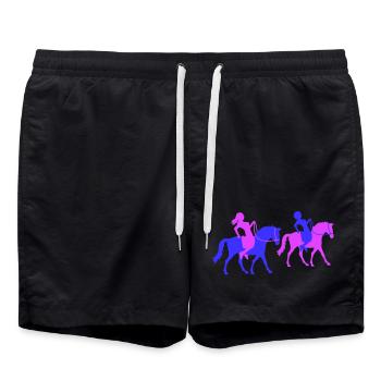 2 Pferd Team Reiter Mädchen Frau Reiten Silhouette - Badeshorts - Schwarz - Vorne - AI Model Male 185 light (185cm)