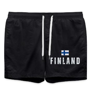 Flag of Finland, Finnish pride - Swim Trunks - black - Front - AI Model Male 185 light (185cm)