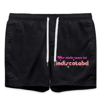 'Who doesn't dance is indiscotabel' Disco Dancing - Swim Trunks - black - Front - AI Model Male 185 light (185cm)