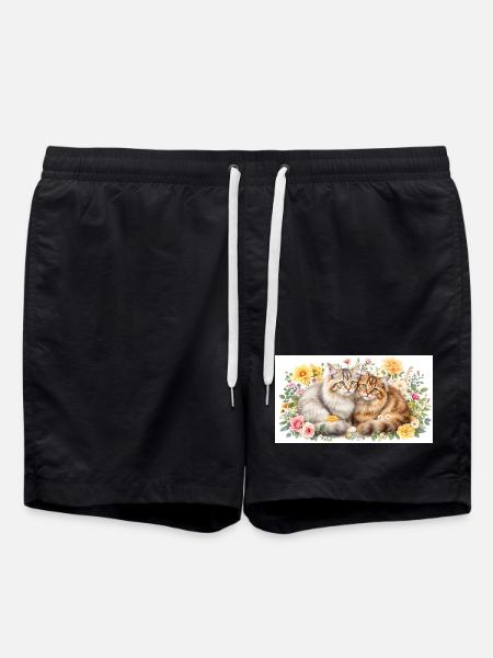 Pastel cats in spring bloom - Swim Trunks - black