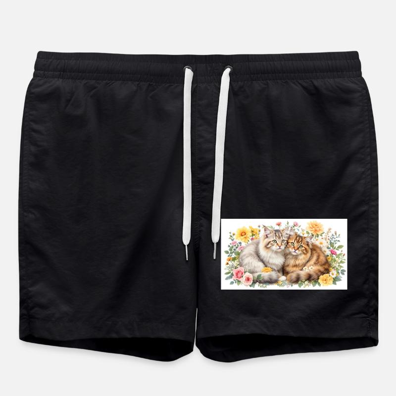 Pastel cats in spring bloom - Swim Trunks - black