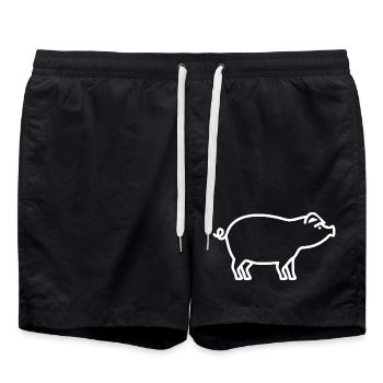 Cute Pig Silhouette Minimalist Farm - Swim Trunks - black - Front - AI Model Male 185 light (185cm)
