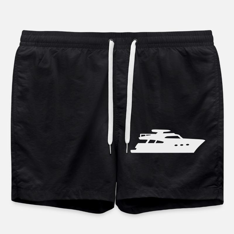 Yacht Silhouette Motorboat - Swim Trunks - black