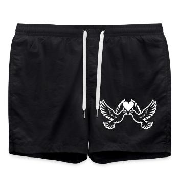 Taube Liebespaar Ehepaar Herz Hochzeit - Badeshorts - Schwarz - Vorne - AI Model Male 185 light (185cm)