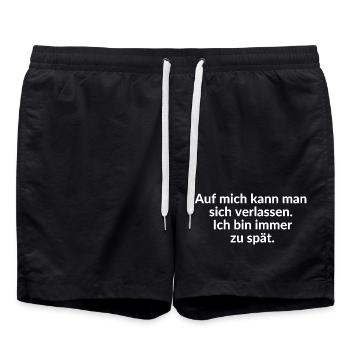 Always late, late, making friends wait - Swim Trunks - black - Front - AI Model Male 185 light (185cm)