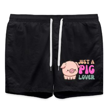 Mignon cochon amoureux illustration pour la mode - Short de bain - noir - Devant - AI Model Male 185 light (185cm)