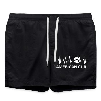 American Curl Katze Herzschlag Pfotenabdruck - Badeshorts - Schwarz - Vorne - AI Model Male 185 light (185cm)