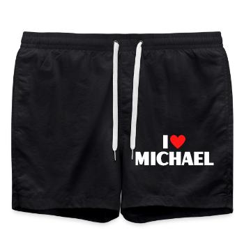 I love Michael Rotes Herz Romantischer Name Fan - Badeshorts - Schwarz - Vorne - AI Model Male 185 light (185cm)