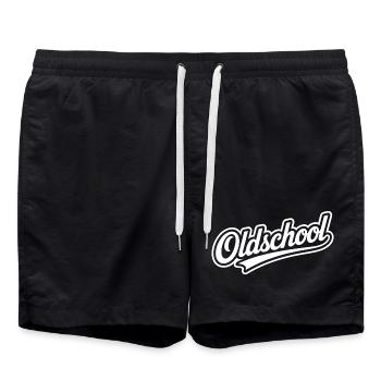 Oldschool Retro Typografie Design - Badeshorts - Schwarz - Vorne - AI Model Male 185 light (185cm)
