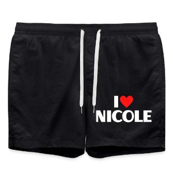 I love Nicole Rotes Herz Romantischer Name Fan - Badeshorts - Schwarz - Vorne - AI Model Male 185 light (185cm)