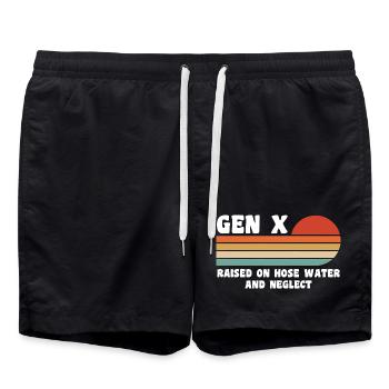 Gen X - Aufgewachsen mit Schlauchwasser und Vernachlässigung - Badeshorts - Schwarz - Vorne - AI Model Male 185 light (185cm)