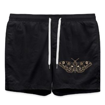 Vintage Moth – Black Gold Flowers - Swim Trunks - black - Front - AI Model Male 185 light (185cm)