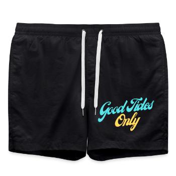 Good Tides Only Inspirational Lettering - Swim Trunks - black - Front - AI Model Male 185 light (185cm)