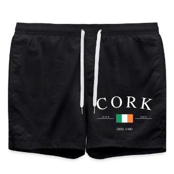 Cork Ireland – Holiday Souvenir &amp; Gift - Swim Trunks - black - Front - AI Model Male 185 light (185cm)