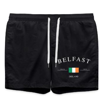 Belfast, Irlande du Nord – Souvenir et cadeau de vacances - Short de bain - noir - Devant - AI Model Male 185 light (185cm)