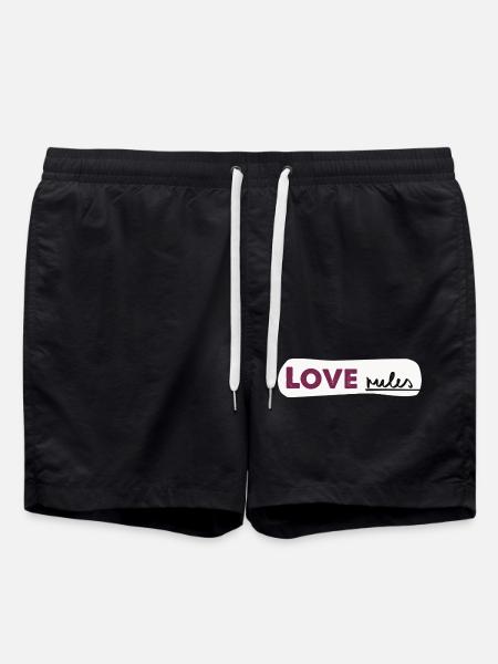Love rules - Spruch Handlettering - Swim Trunks - black