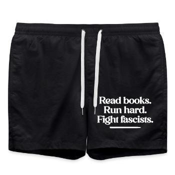 Read books. Run hard. Fight fascists. - Badeshorts - Schwarz - Vorne - AI Model Male 185 light (185cm)