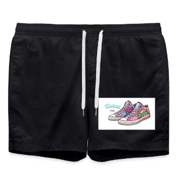 Bunte Sneakers mit Comic-Design - Badeshorts - Schwarz - Vorne - AI Model Male 185 light (185cm)