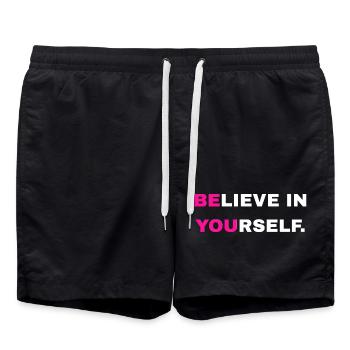 Inscription « Croyez en vous » - Short de bain - noir - Devant - AI Model Male 185 light (185cm)