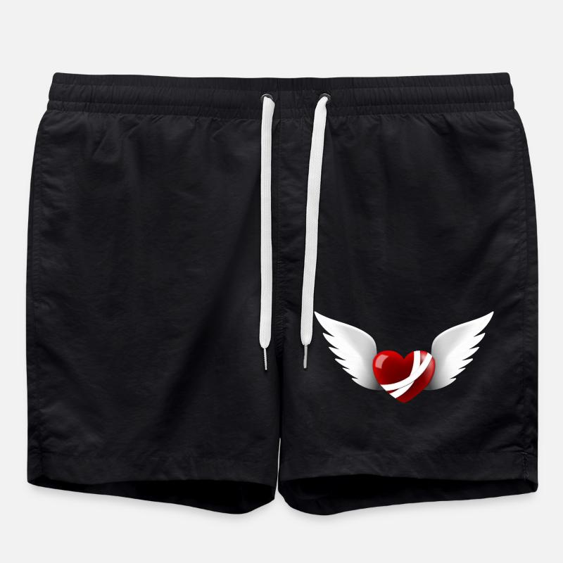 Wounded Heart with Wings - Swim Trunks - black