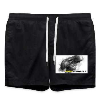 Strong Self Motivation Illustration - Swim Trunks - black - Front - AI Model Male 185 light (185cm)