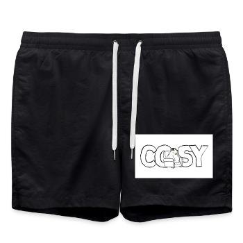 Cozy animal motif on sofa - Swim Trunks - black - Front - AI Model Male 185 light (185cm)