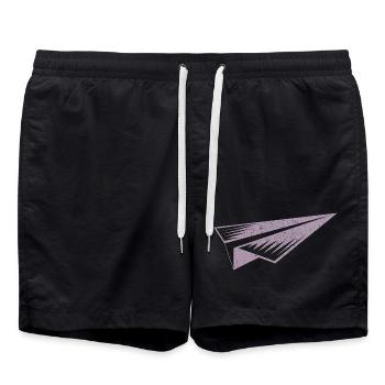 Paper airplane silhouette grunge style - Swim Trunks - black - Front - AI Model Male 185 light (185cm)