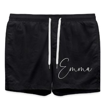 Emma / Écriture manuscrite Design personnalisé (Blanc) - Short de bain - noir - Devant - AI Model Male 185 light (185cm)