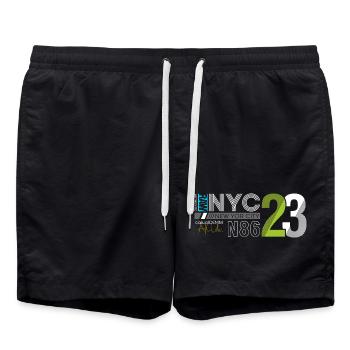 Urban Streetwear Nummer 86 Design - Badeshorts - Schwarz - Vorne - AI Model Male 185 light (185cm)