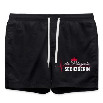 Nix Prinzessin - Sechzgerin - EKG Puls Geschenk - Badeshorts - Schwarz - Vorne - AI Model Male 185 light (185cm)