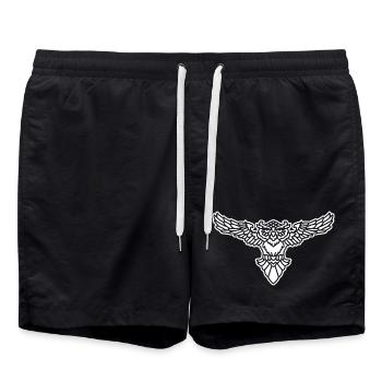 Tatouage tribal hibou – Motif hibou mystique - Short de bain - noir - Devant - AI Model Male 185 light (185cm)