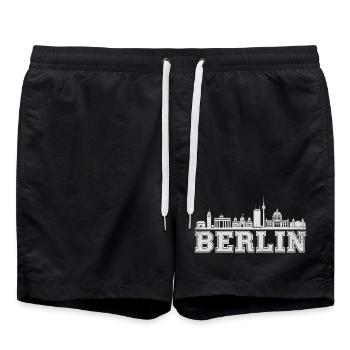 Berlin Skyline Retro  - Badeshorts - Schwarz - Vorne - AI Model Male 185 light (185cm)