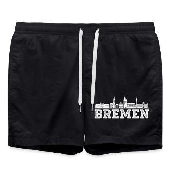 Bremen Skyline Retro – Stadtmotiv mit Charakter - Badeshorts - Schwarz - Vorne - AI Model Male 185 light (185cm)