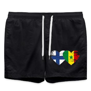 Finlande Sénégal Drapeau Coeur - Short de bain - noir - Devant - AI Model Male 185 light (185cm)