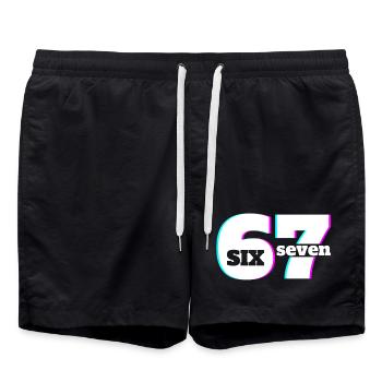 Six Seven 6 7 Meme Fun Design 67 - Swim Trunks - black - Front - AI Model Male 185 light (185cm)