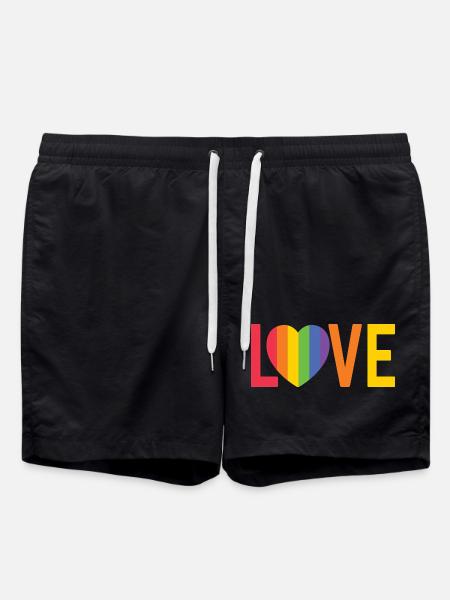 Rainbow Heart LOVE Design - Swim Trunks - black