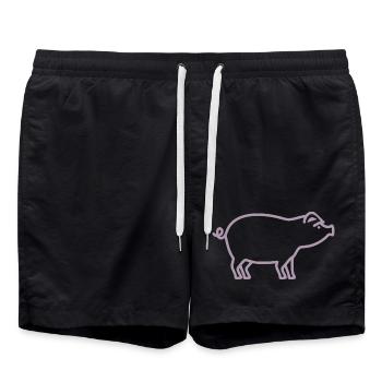 Cute Pig Silhouette Minimalist Farm - Swim Trunks - black - Front - AI Model Male 185 light (185cm)