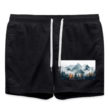 forest mountains - Swim Trunks - black - Front - AI Model Male 185 light (185cm)