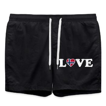 Love - Norway Flag - Norge - Norwegen - Swim Trunks - black - Front - AI Model Male 185 light (185cm)