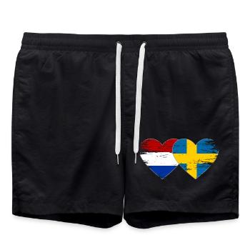 Holland Sweden Flag Hands Heart Shape - Swim Trunks - black - Front - AI Model Male 185 light (185cm)