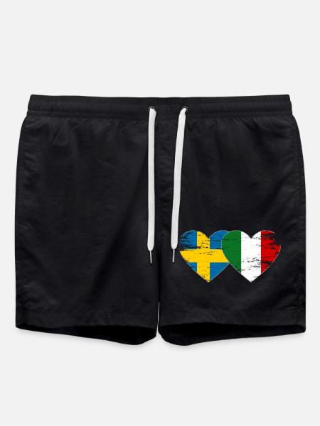 Sweden Italy Flag Heart used - Swim Trunks - black